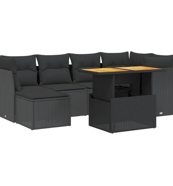 7-tlg. Garten-Sofagarnitur mit Kissen Schwarz Poly Rattan