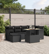 7-tlg. Garten-Sofagarnitur mit Kissen Schwarz Poly Rattan