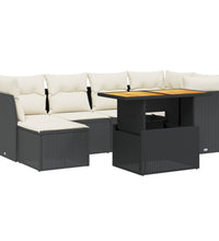 7-tlg. Garten-Sofagarnitur mit Kissen Schwarz Poly Rattan