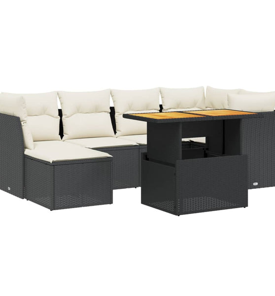 7-tlg. Garten-Sofagarnitur mit Kissen Schwarz Poly Rattan