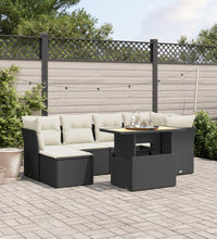 7-tlg. Garten-Sofagarnitur mit Kissen Schwarz Poly Rattan