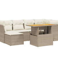 7-tlg. Garten-Sofagarnitur mit Kissen Beige Poly Rattan