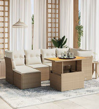 7-tlg. Garten-Sofagarnitur mit Kissen Beige Poly Rattan