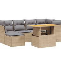 7-tlg. Garten-Sofagarnitur mit Kissen Beige Poly Rattan