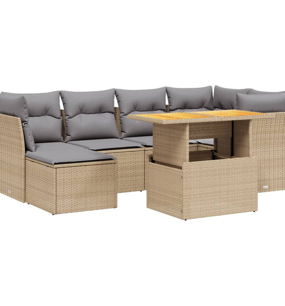 7-tlg. Garten-Sofagarnitur mit Kissen Beige Poly Rattan