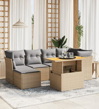 7-tlg. Garten-Sofagarnitur mit Kissen Beige Poly Rattan