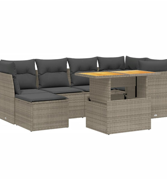 7-tlg. Garten-Sofagarnitur mit Kissen Grau Poly Rattan
