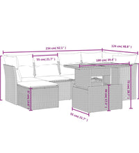 7-tlg. Garten-Sofagarnitur mit Kissen Grau Poly Rattan