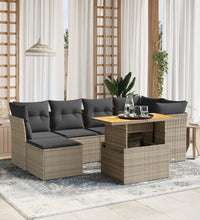7-tlg. Garten-Sofagarnitur mit Kissen Grau Poly Rattan
