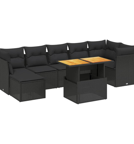 8-tlg. Garten-Sofagarnitur mit Kissen Schwarz Poly Rattan