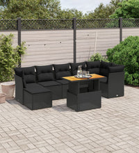 8-tlg. Garten-Sofagarnitur mit Kissen Schwarz Poly Rattan