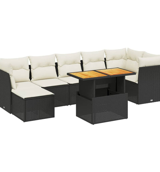 8-tlg. Garten-Sofagarnitur mit Kissen Schwarz Poly Rattan