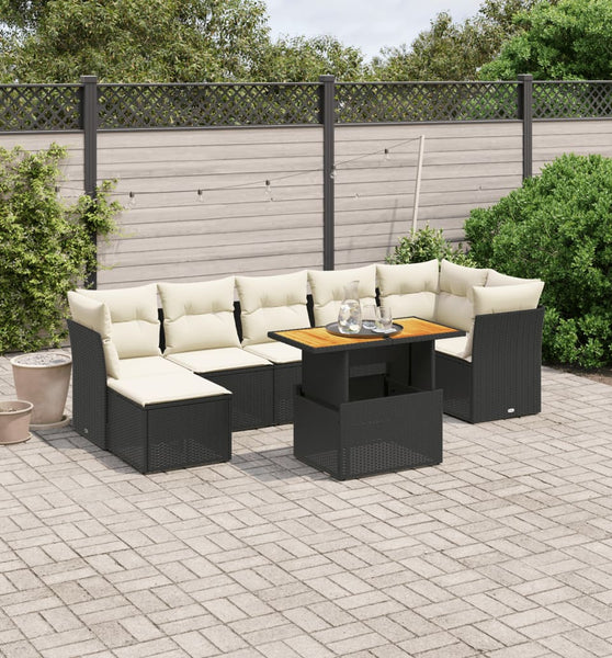 8-tlg. Garten-Sofagarnitur mit Kissen Schwarz Poly Rattan