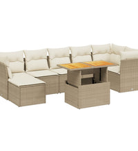 8-tlg. Garten-Sofagarnitur mit Kissen Beige Poly Rattan