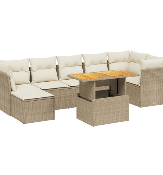 8-tlg. Garten-Sofagarnitur mit Kissen Beige Poly Rattan