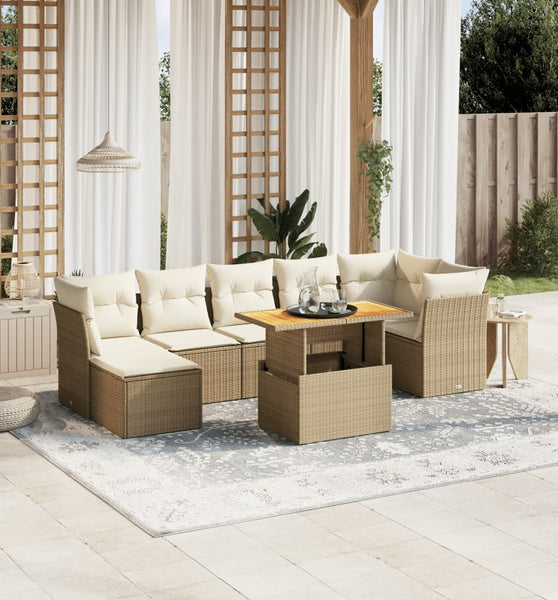 8-tlg. Garten-Sofagarnitur mit Kissen Beige Poly Rattan