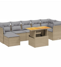 8-tlg. Garten-Sofagarnitur mit Kissen Beige Poly Rattan