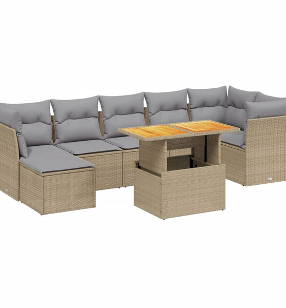 8-tlg. Garten-Sofagarnitur mit Kissen Beige Poly Rattan