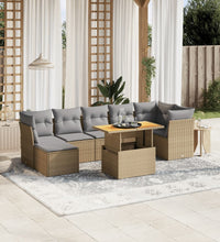 8-tlg. Garten-Sofagarnitur mit Kissen Beige Poly Rattan