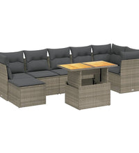 8-tlg. Garten-Sofagarnitur mit Kissen Grau Poly Rattan