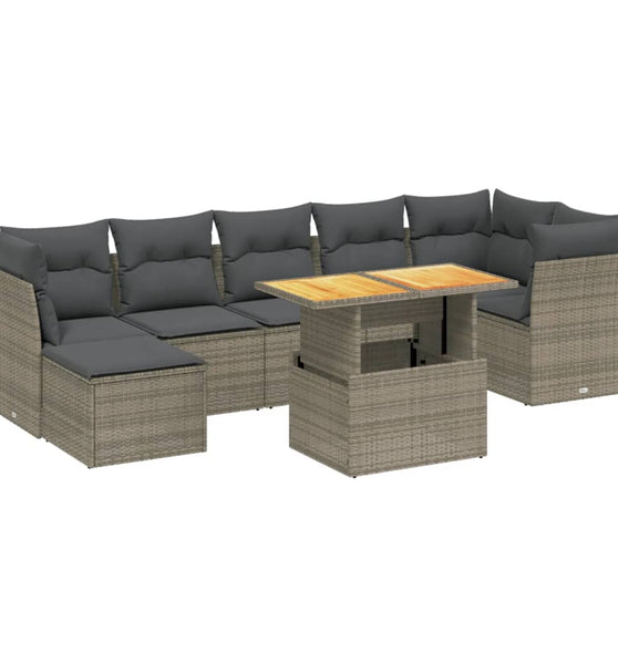 8-tlg. Garten-Sofagarnitur mit Kissen Grau Poly Rattan