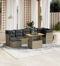 8-tlg. Garten-Sofagarnitur mit Kissen Grau Poly Rattan
