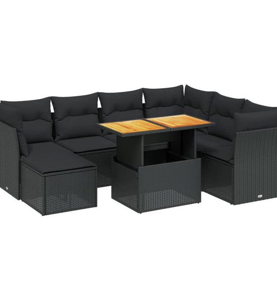 8-tlg. Garten-Sofagarnitur mit Kissen Schwarz Poly Rattan