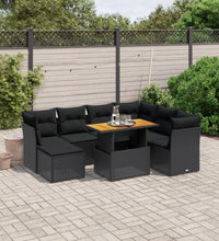 8-tlg. Garten-Sofagarnitur mit Kissen Schwarz Poly Rattan