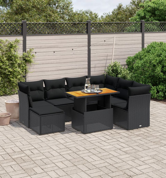 8-tlg. Garten-Sofagarnitur mit Kissen Schwarz Poly Rattan
