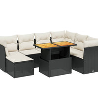 8-tlg. Garten-Sofagarnitur mit Kissen Schwarz Poly Rattan