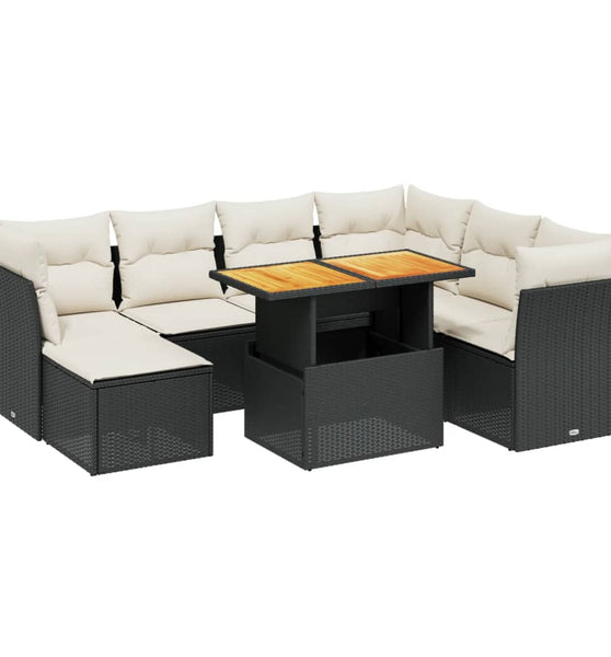 8-tlg. Garten-Sofagarnitur mit Kissen Schwarz Poly Rattan