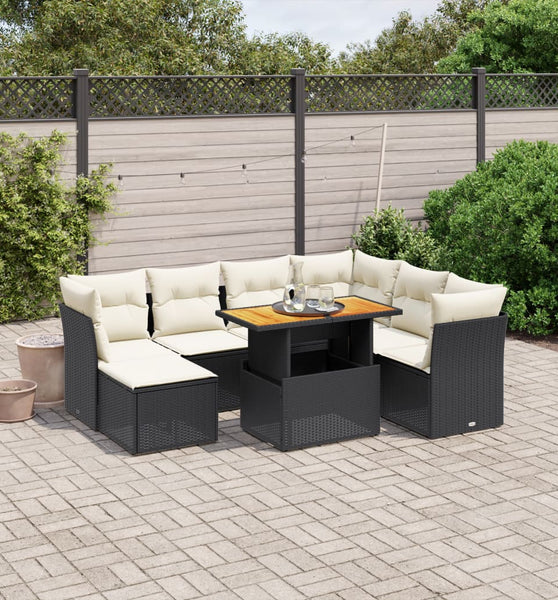 8-tlg. Garten-Sofagarnitur mit Kissen Schwarz Poly Rattan