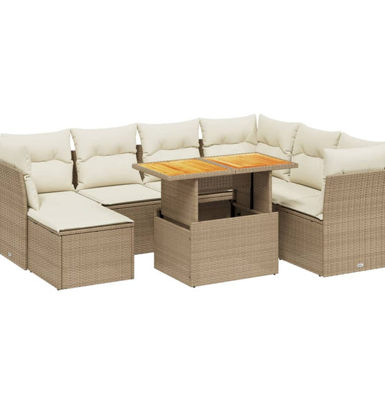 8-tlg. Garten-Sofagarnitur mit Kissen Beige Poly Rattan