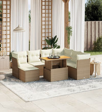 8-tlg. Garten-Sofagarnitur mit Kissen Beige Poly Rattan