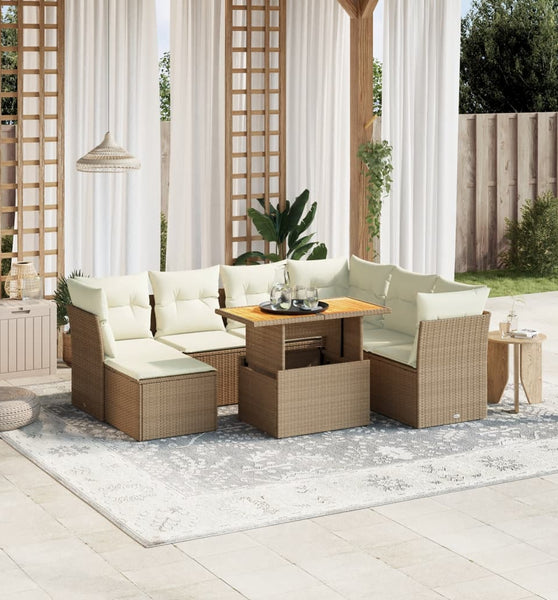 8-tlg. Garten-Sofagarnitur mit Kissen Beige Poly Rattan