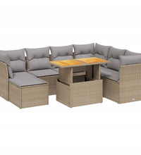 8-tlg. Garten-Sofagarnitur mit Kissen Beige Poly Rattan