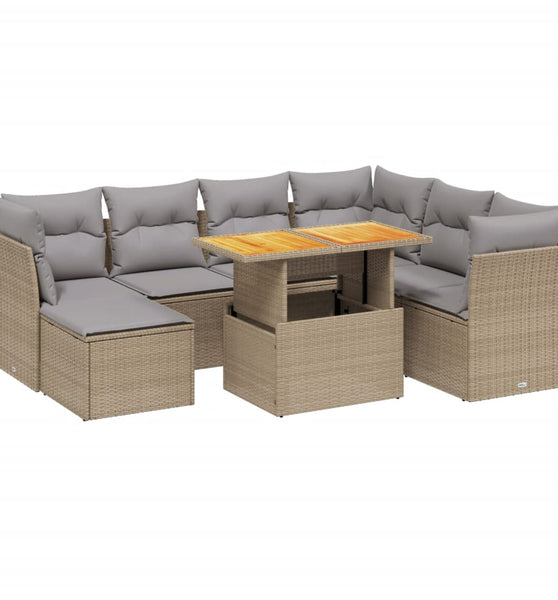 8-tlg. Garten-Sofagarnitur mit Kissen Beige Poly Rattan