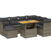 8-tlg. Garten-Sofagarnitur mit Kissen Grau Poly Rattan