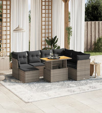 8-tlg. Garten-Sofagarnitur mit Kissen Grau Poly Rattan