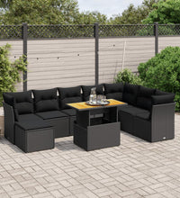 9-tlg. Garten-Sofagarnitur mit Kissen Schwarz Poly Rattan