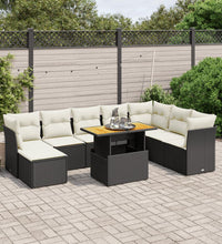 9-tlg. Garten-Sofagarnitur mit Kissen Schwarz Poly Rattan