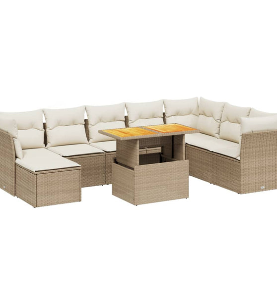 9-tlg. Garten-Sofagarnitur mit Kissen Beige Poly Rattan