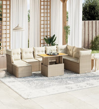 9-tlg. Garten-Sofagarnitur mit Kissen Beige Poly Rattan