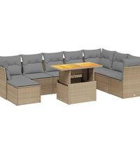 9-tlg. Garten-Sofagarnitur mit Kissen Beige Poly Rattan