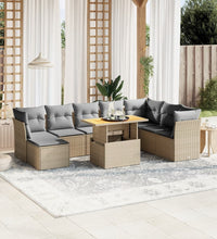 9-tlg. Garten-Sofagarnitur mit Kissen Beige Poly Rattan