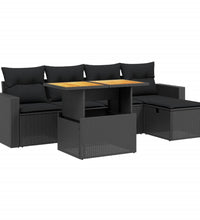 6-tlg. Garten-Sofagarnitur mit Kissen Schwarz Poly Rattan