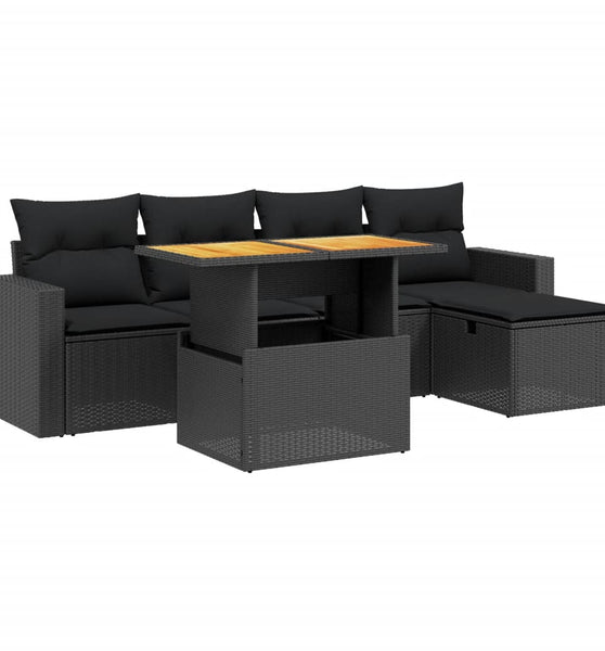 6-tlg. Garten-Sofagarnitur mit Kissen Schwarz Poly Rattan