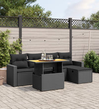 6-tlg. Garten-Sofagarnitur mit Kissen Schwarz Poly Rattan