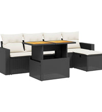 6-tlg. Garten-Sofagarnitur mit Kissen Schwarz Poly Rattan