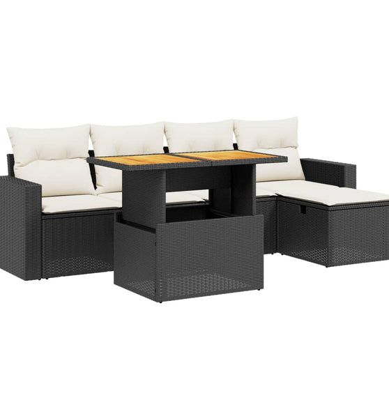6-tlg. Garten-Sofagarnitur mit Kissen Schwarz Poly Rattan